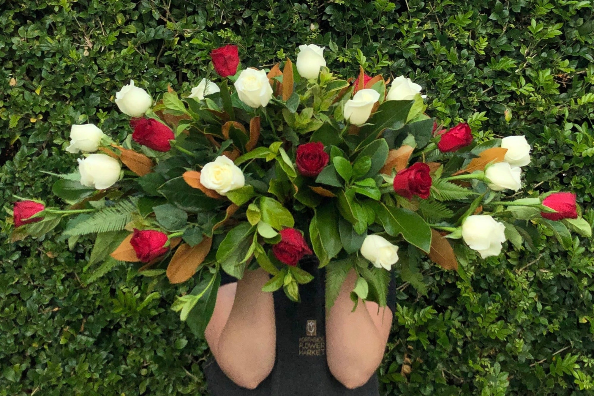 RED & WHITE ROSE CASKET SPRAY