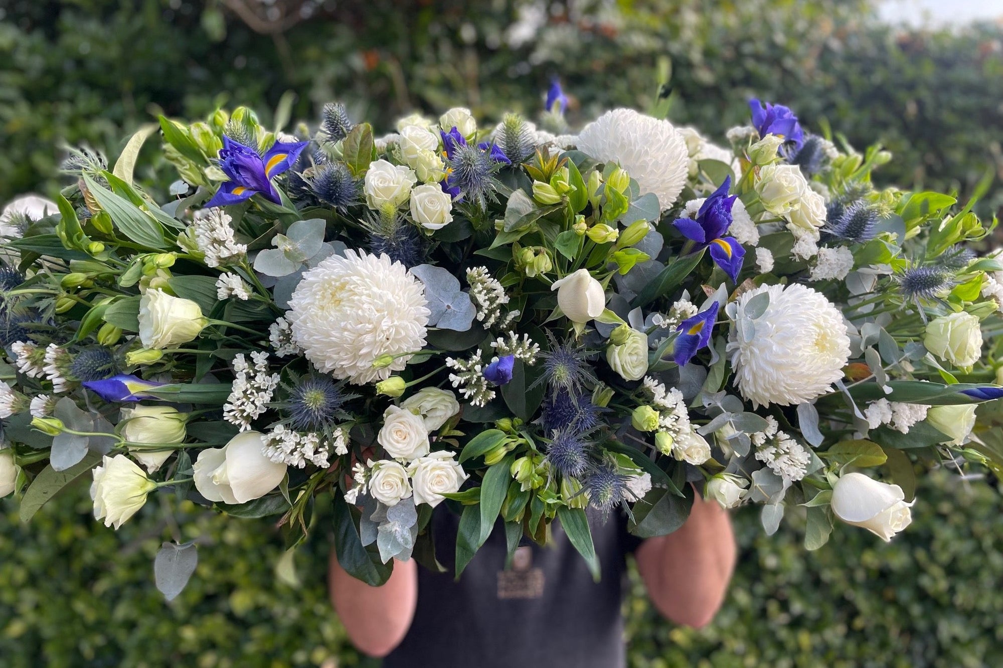 BLUE & WHITE CASKET SPRAY