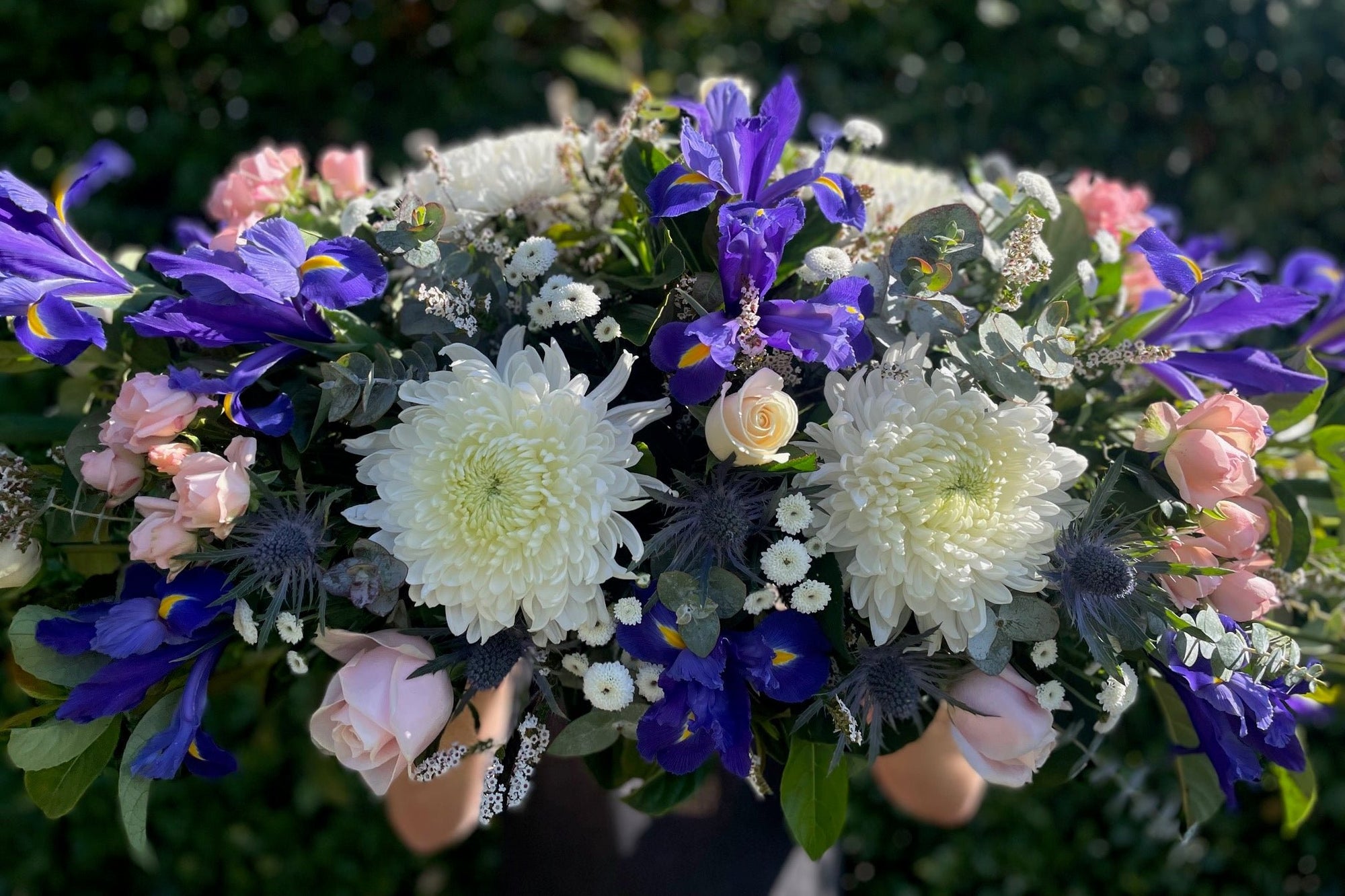 BLUE, PINK & WHITE CASKET SPRAY