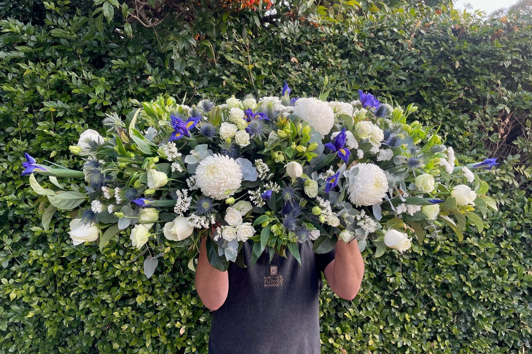 BLUE & WHITE CASKET SPRAY