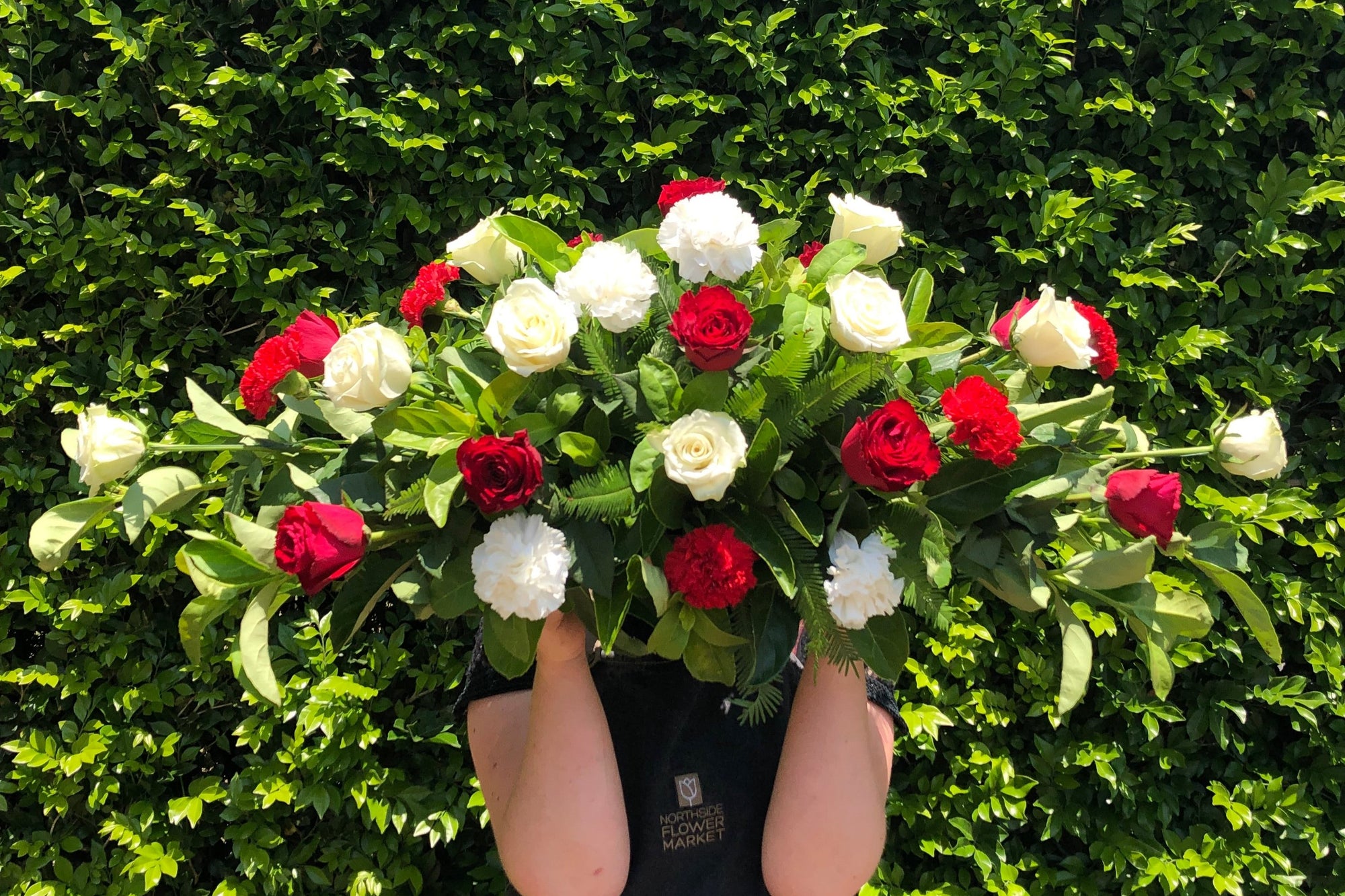 RED & WHITE ROSE & CARNATION MIXED CASKET SPRAY