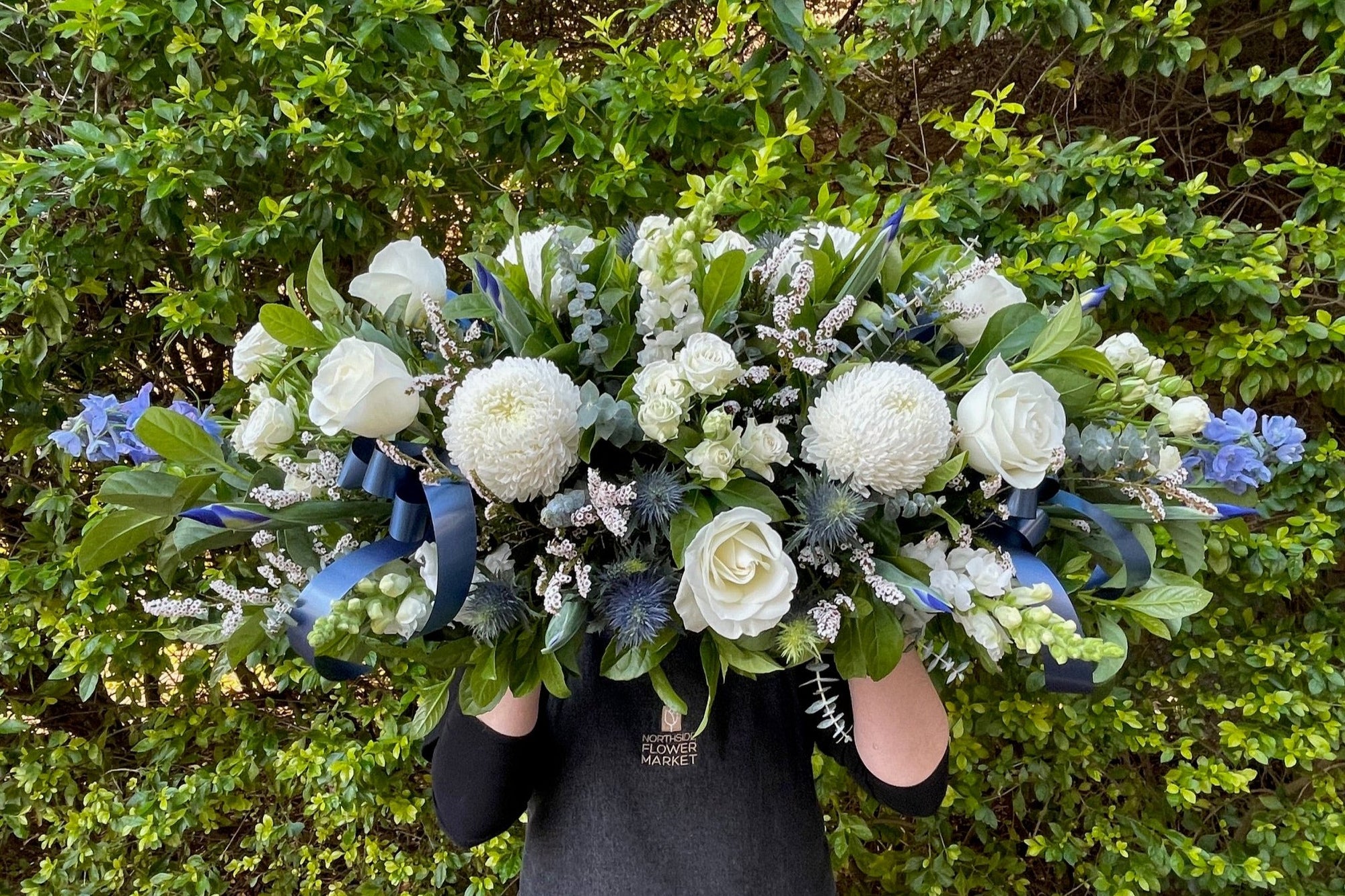 BLUE & WHITE CASKET SPRAY