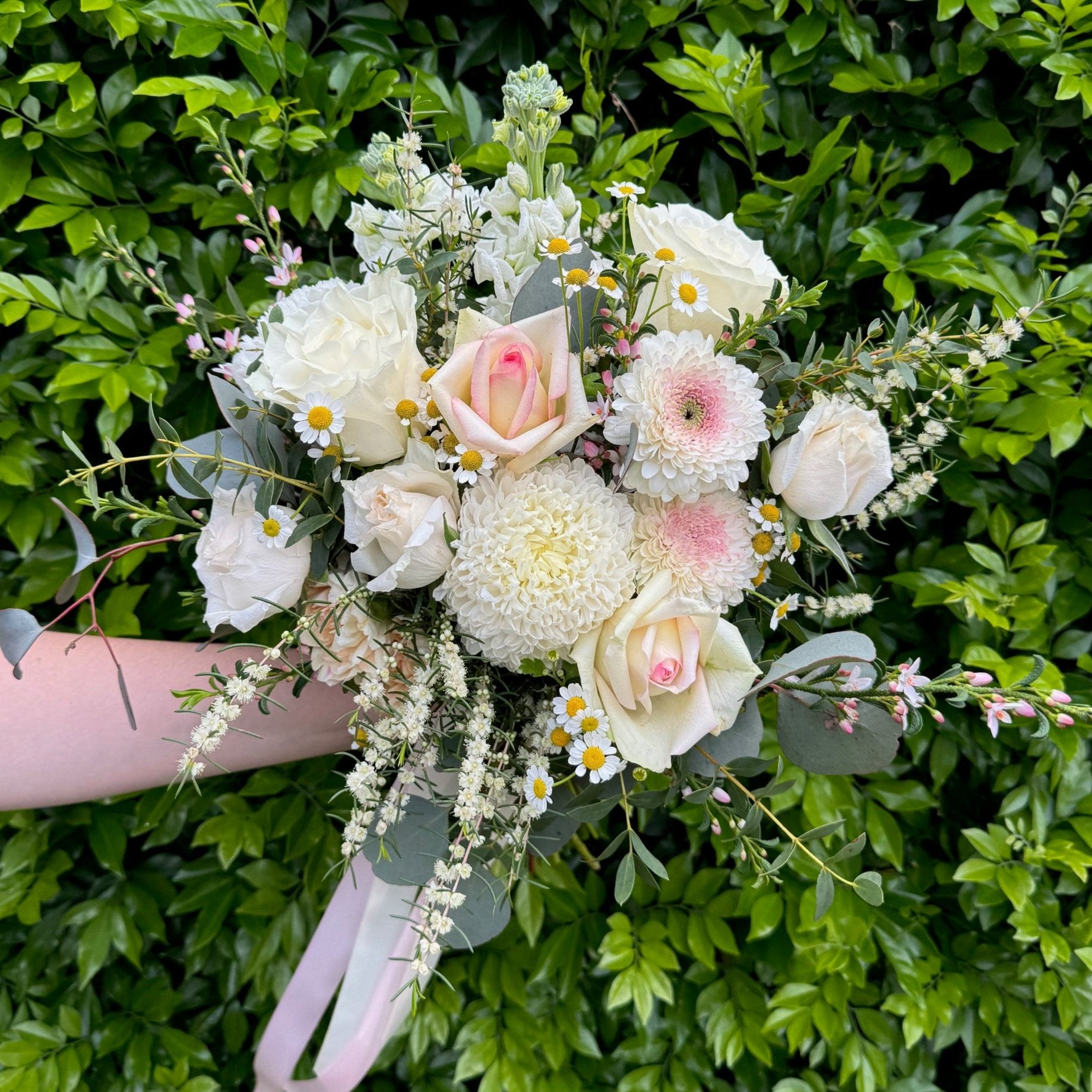 WHITE, CREAM & SOFT PINK WEDDING BOUQUET