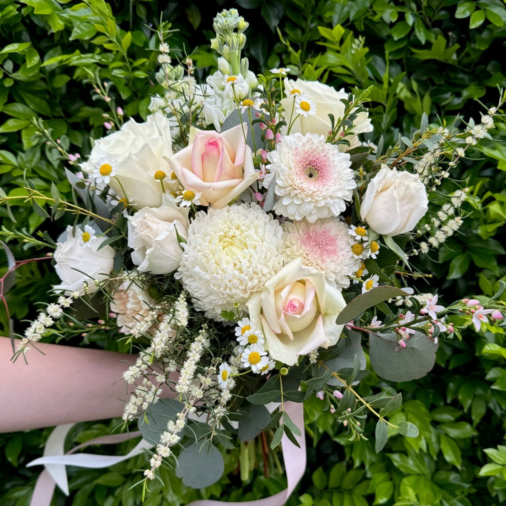 WHITE, CREAM & SOFT PINK WEDDING BOUQUET